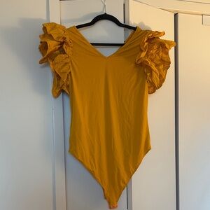 Amazon Ruffled Sleeve Mustard Bodysuit